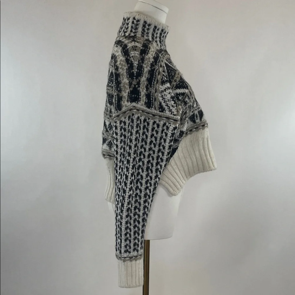 Splendid Vail Apres-ski Fair Isle Sweater in Black, White and Taupe, XL - Picture 7 of 8